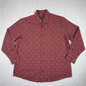 Orvis Active Fit Mens XL Orange Plaid Long Sleeve Casual Geese Outdoor Shirt